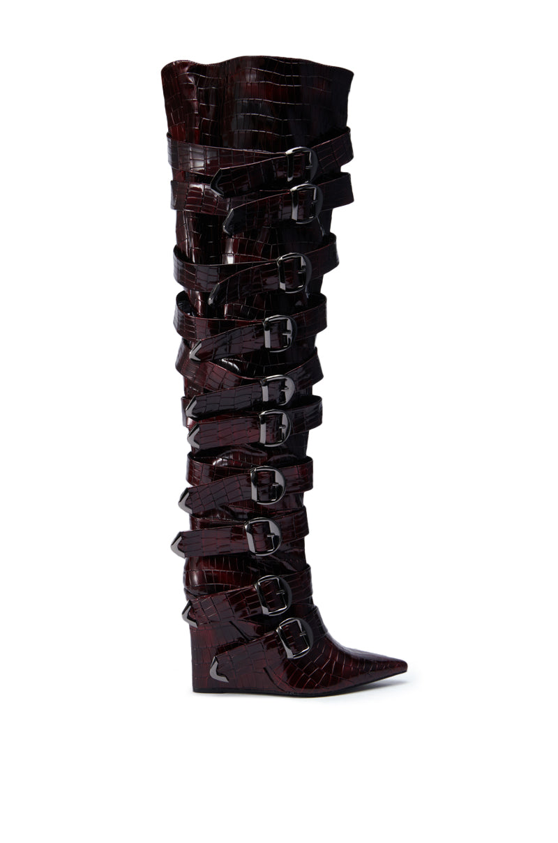 AZALEA WANG CINZIA RED WEDGE BOOT