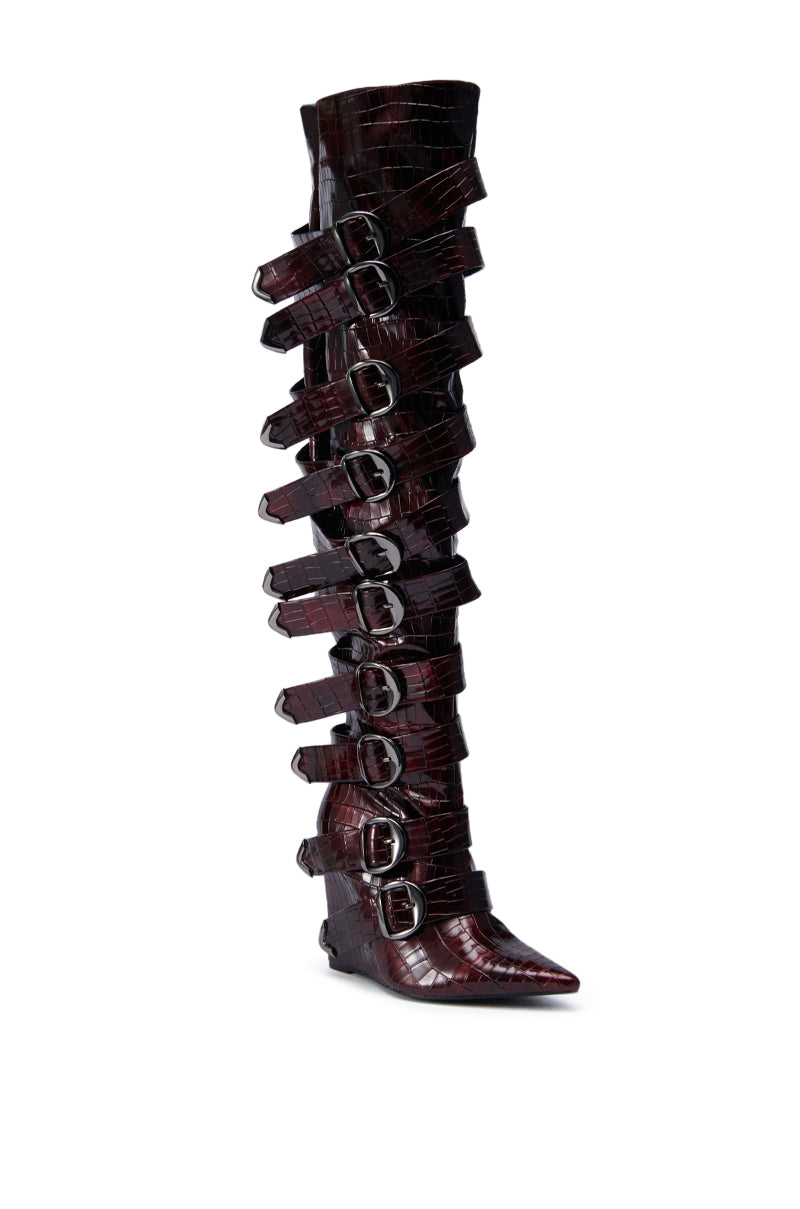 AZALEA WANG CINZIA RED WEDGE BOOT