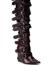 AZALEA WANG CINZIA RED WEDGE BOOT