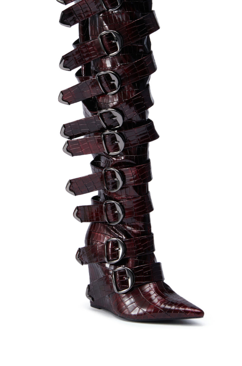 AZALEA WANG CINZIA RED WEDGE BOOT