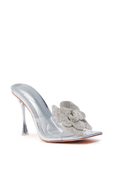 AZALEA WANG COSETTA SILVER RHINESTONE FLOWER SANDAL