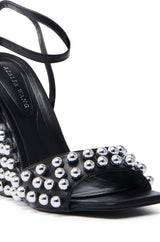 AZALEA WANG CYBELE BLACK EMBELLISHED WEDGE SANDAL
