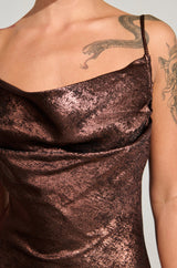 HOT SHOT COWL NECK MINI DRESS IN BROWN