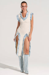 DIONNE DENIM TRIM MIDI DRESS