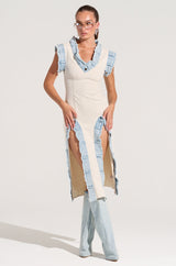 DIONNE DENIM TRIM MIDI DRESS
