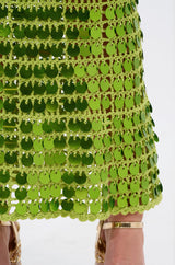 SHINE BRIGHT CROCHET SEQUIN MAXI DRESS IN GREEN
