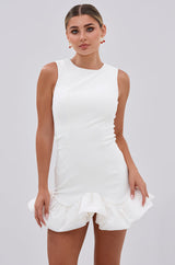 FAHARI RUFFLE HEM MINI DRESS IN WHITE