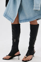 AZALEA WANG DIPPIN DOT BLACK STRETCH SANDAL BOOT