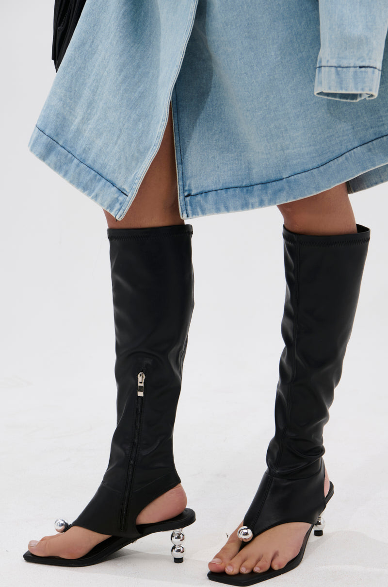 AZALEA WANG DIPPIN DOT BLACK STRETCH SANDAL BOOT