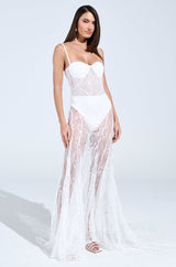 TROUBLES HERE LACE MAXI DRESS IN WHITE