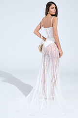 TROUBLES HERE LACE MAXI DRESS IN WHITE