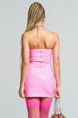 BARBIE DREAMS FAUX LEATHER MINI DRESS IN PINK