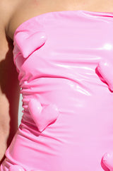 BARBIE DREAMS FAUX LEATHER MINI DRESS IN PINK