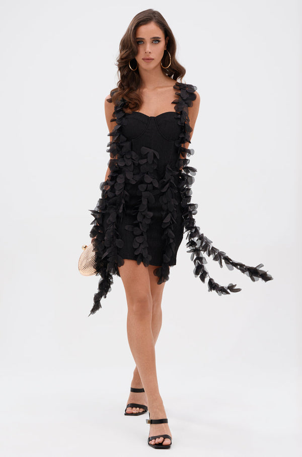 COVER GIRL MINI DRESS WITH FLORAL APPLIQUES