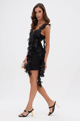 COVER GIRL MINI DRESS WITH FLORAL APPLIQUES