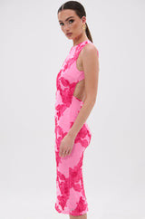 TIMELESS FLORAL MESH MIDI DRESS