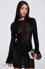 MY GOOD SIDE LEOPARD MESH MINI DRESS IN BLACK