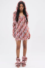DAYDREAMING FRINGE MINI DRESS WITH A HOOD