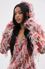 DAYDREAMING FRINGE MINI DRESS WITH A HOOD