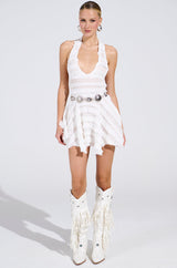 THIS IS WHAT I WANT SLINKY HALTER DRESS IN WHITE