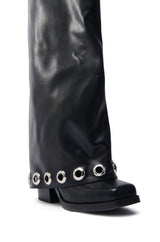 AZALEA WANG BLACK FOLD OVER CHUNKY BOOT