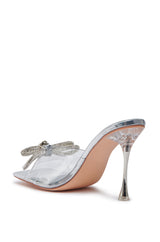 AZALEA WANG ENTRANCING SILVER DIAMOND BOW DETAIL SANDAL