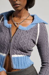 QUEEN OF MY OWN WORLD CROPPED ZIP UP SWEATER
