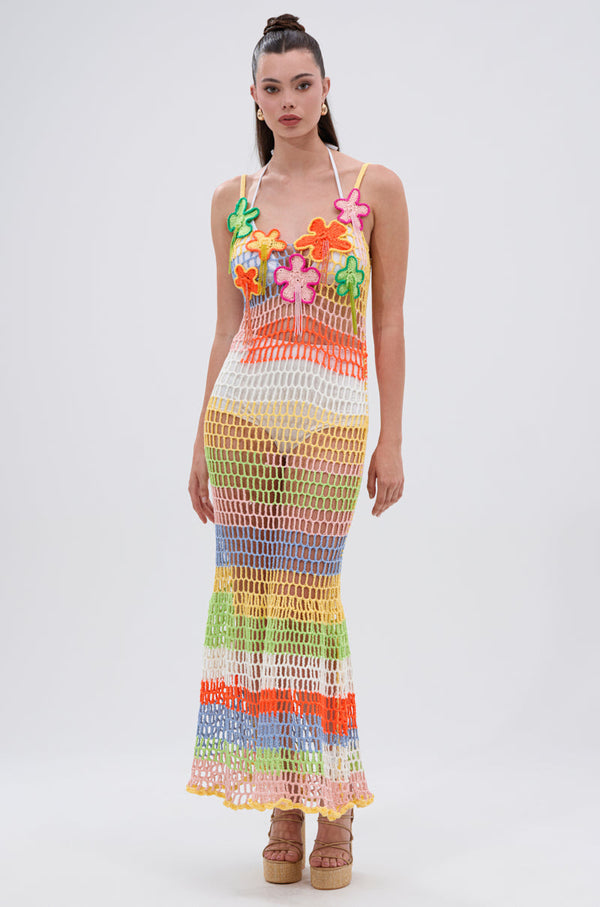 BEACHIN IT CROCHET BEADED MAXI DRESS