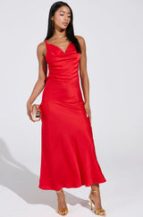 BELLA SATIN MAXI DRESS IN RED