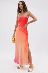 OCEAN BREEZE OMBRE SATIN MAXI DRESS