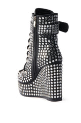 AZALEA WANG FERDY BLACK PLATFORM EMBELLISHED BOOTIE