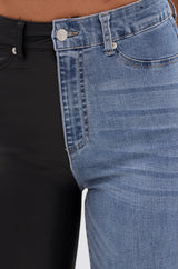 FLEX FIT EXTREME STRETCH HALF AND HALF PU HIGH WAIST SKINNY JEAN