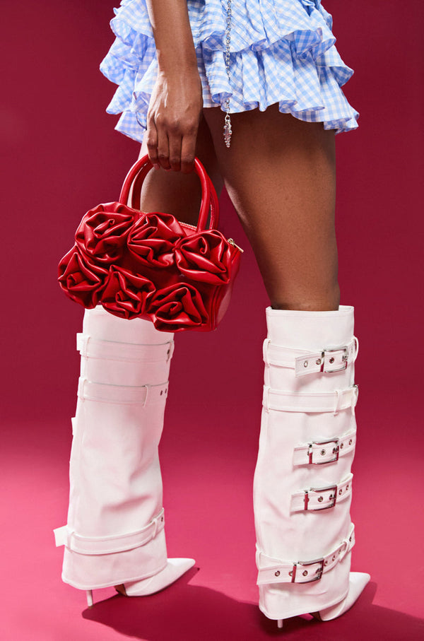 AZALEA WANG FROST WHITE BELTED STILETTO BOOT