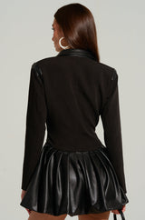 BACK TO BUSINESS FAUX LEATHER DETAIL PLEATED BLAZER DRESS