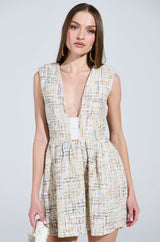 JUST A GIRL TWEED MINI DRESS IN WHITE