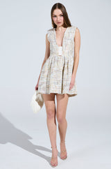 JUST A GIRL TWEED MINI DRESS IN WHITE