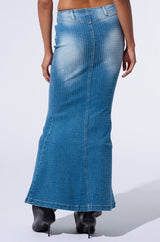 RICH GIRL ENERGY EMBELLISHED DENIM MAXI SKIRT
