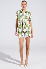 DAISY CROCHET SHORT SLEEVE BUTTON UP SHIRT