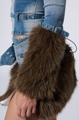 FRANCESCA FUR TRIM OFF SHOULDER DENIM TOP