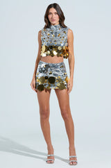 GROOVY NIGHTS SLEEVELESS SEQUIN MOCK NECK TOP