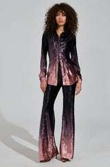 NEVER SWITCH UP OMBRE BUTTON DOWN BLOUSE IN BLACK