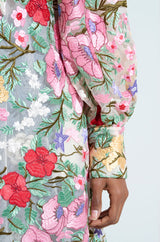 GARDEN PARTY FLORAL APPLIQUE LONG BLOUSE