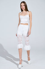 BABY DOLL RUCHED SATIN HALTER TOP IN WHITE