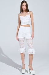 BABY DOLL RUCHED SATIN HALTER TOP IN WHITE