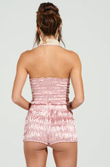 BABY DOLL RUCHED SATIN HALTER TOP