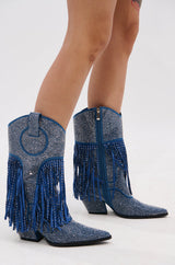 AZALEA WANG GREIA DENIM RHINESTONE COWBOY BOOTIE