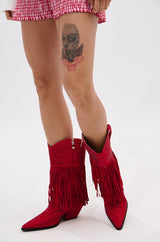 AZALEA WANG GREIA RED RHINESTONE COWBOY BOOTIE