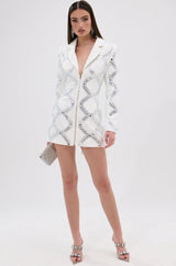 LOOK AT ME RHINESTONE BLAZER DRESS IN WHITE