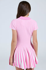 ALINA PLEATED KNIT FIT AND FLARE MINI DRESS IN PINK MULTI