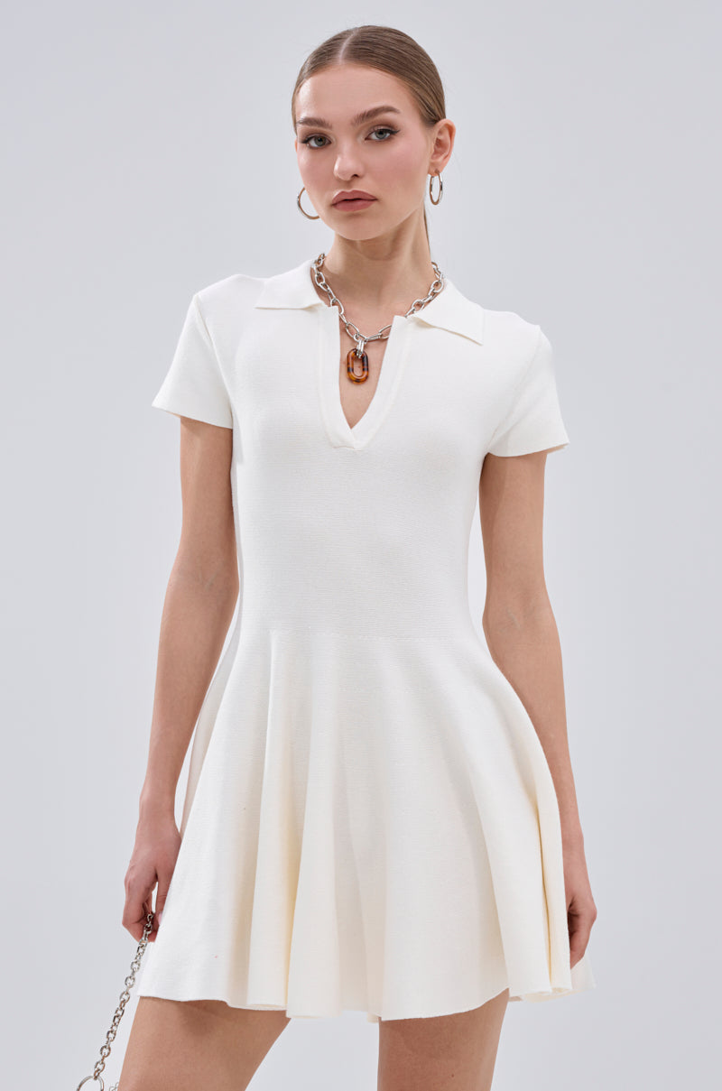 SLEEK AND CHIC KNIT MINI DRESS IN WHITE